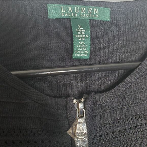 Lauren Ralph Lauren XL Cardigan Black Zip Up Striped Knit - Picture 5 of 10